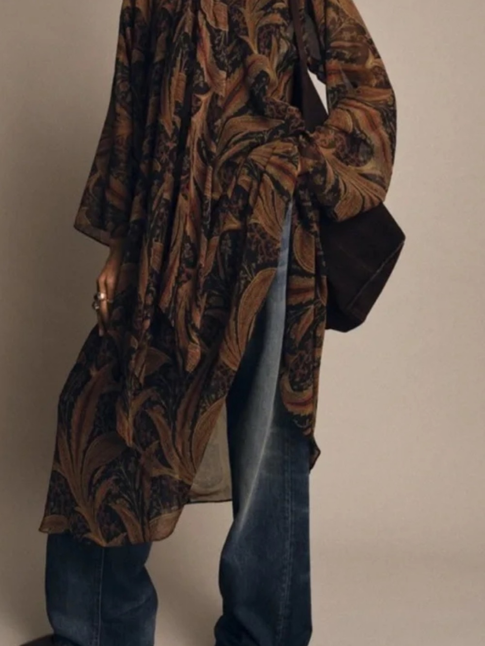 Zara Brown Paisley Long Sleeve Maxi Dress - Picture 2 of 5